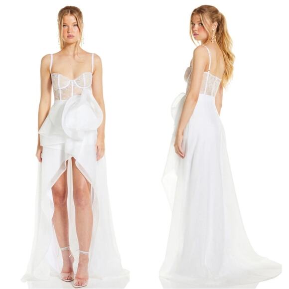 Katie May McBeath Bustier Ruffle Layered Tulle White Maxi Dress Size XS - Picture 1 of 9